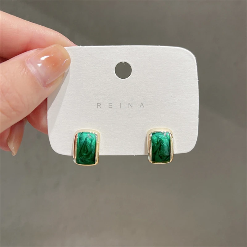 Trend Chic Enamel C-shaped Women's Stud Earrings Red Green Pink Color Small Earrings for Girls Aretes De Mujer In - detail 12