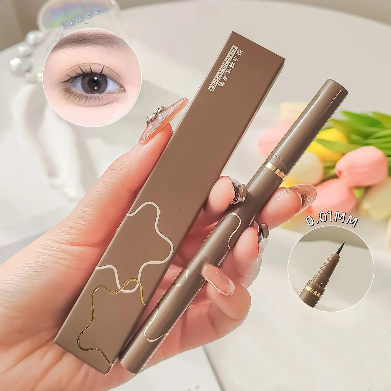 Ultradünner schwarzbrauner Eyeliner-Stift für die untere Wimpern, wasserdicht, langlebig, glatt liegend, Seidenraupenaugen-Liner-Stifte, Augen-Make-up-Tools