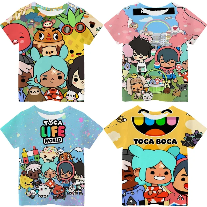 Cartoon Toca Boca T-Shirts Kinder Toca Leben Welt drucken Kurzarm Jungen Mädchen Tops lässig Streetwear Frühling Sommer T-Shirt