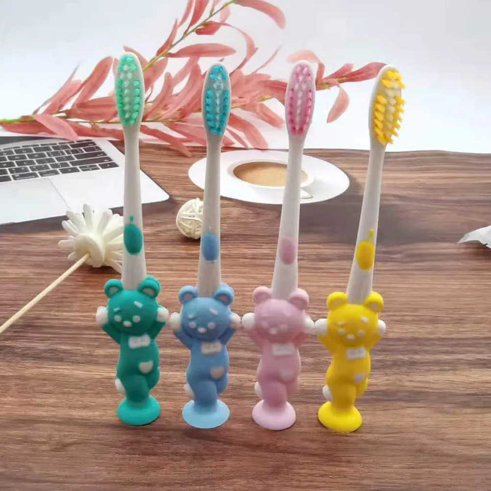 24Pcs Toothbrush Set Bear Shape Bamboo Charcoal Bristles Soft Head Safe Oral Care Tool Comfortable Grip Cartoon Tooth Brush