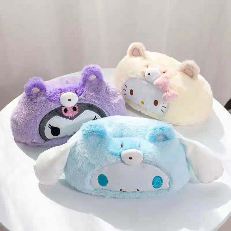 Cajón de papel de felpa japonés para niña, bolsa con cajón de papel KT Cat Kuromi, cajón de papel para el hogar y el coche, almacenamiento, muñeca