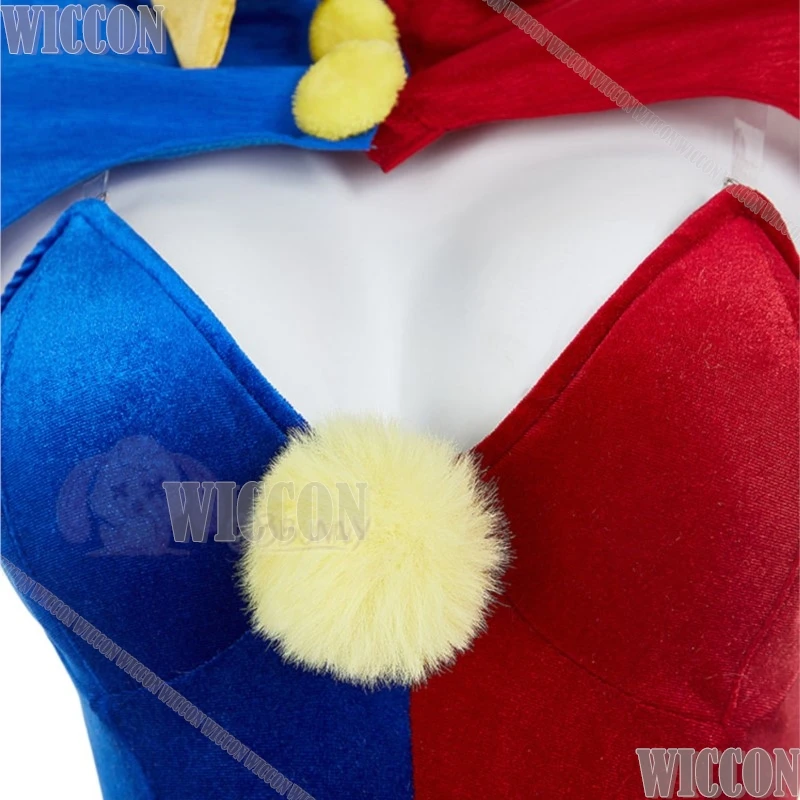 Magical Circus Joker Girl Cosplay Costume Halloween Fan Outfit Female Anime Comic Con Bodysuit and Mini Skirt with Gloves Hat view 3