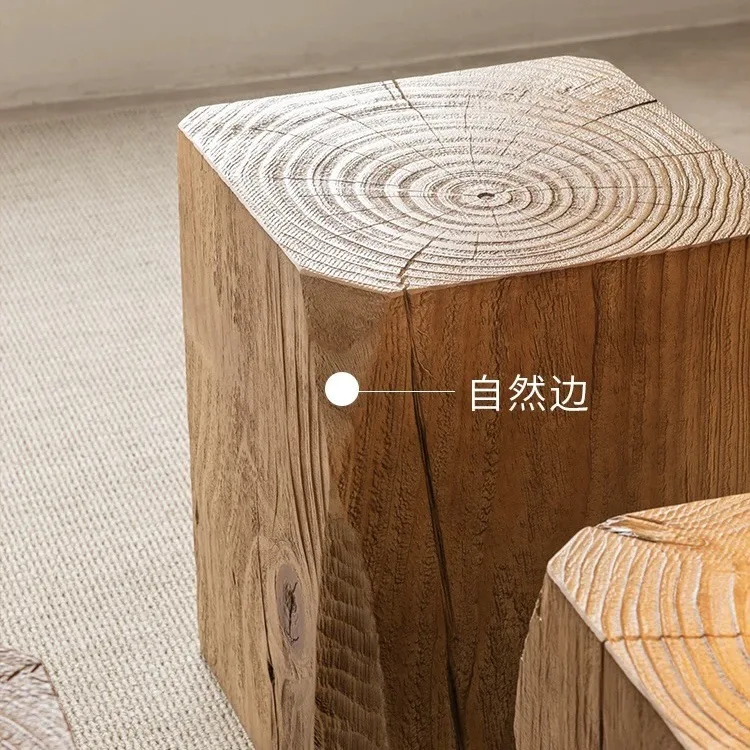 Log pier stool solid wood low stool living room antique root carving ornament base flower stand square seat stool shoe change st