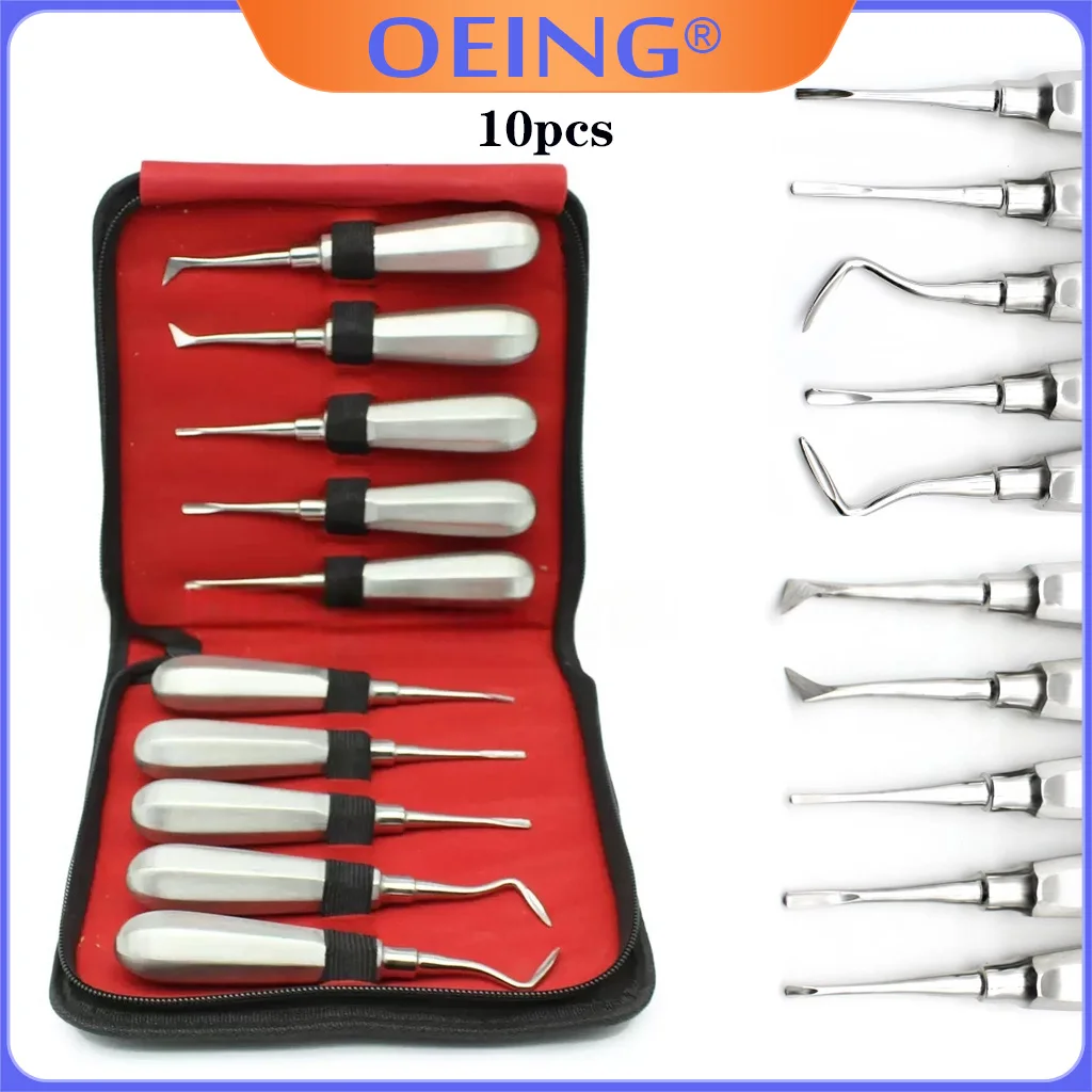 10pcs Extracting Forceps Stainless Steel Curved Root Lift Elevator Dental Elevator Teeth Extraction Tooth Dentist Surgical Tools
