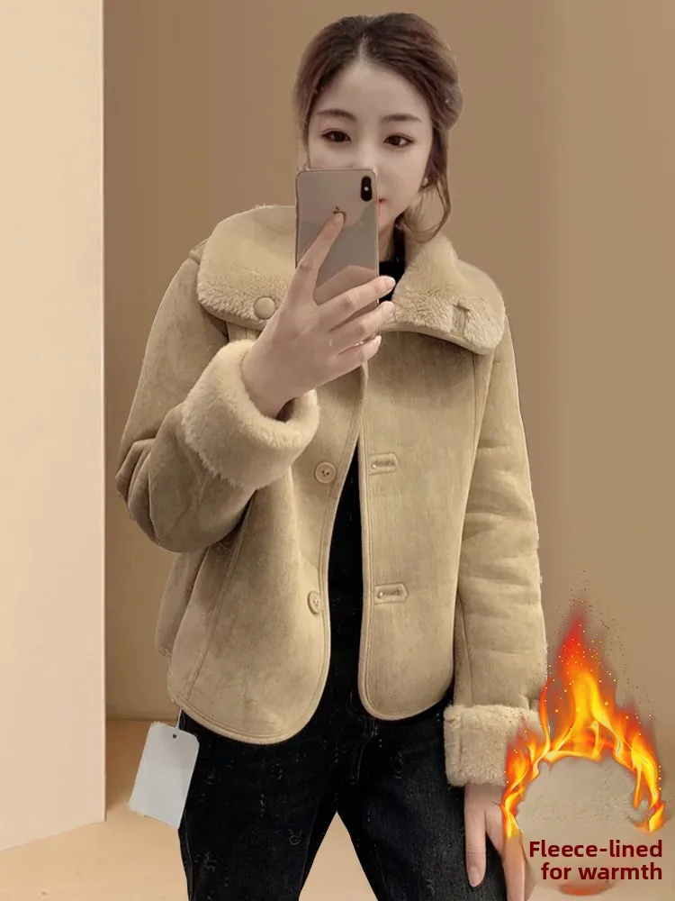 Faionable Casual Lamb Fur ort Jaet Women's Thiened Winter New Sle Age-Defng High-End Feeling Cotton Coat