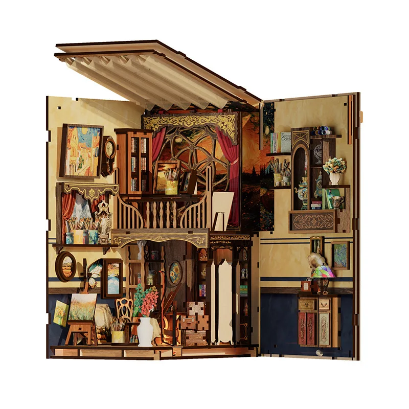Cabin 3D creative hand-assembled puzzle bookshelf model with touch-sensitive function suitable for people over 14 years old