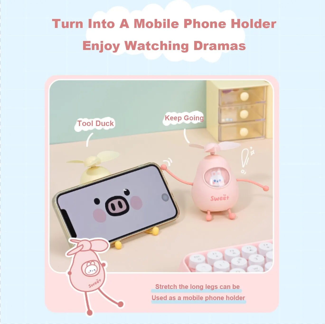 1 pz romanzo Fan Toy creativo arti estensibili supporto per telefono particolare ricarica USB Mini ventilatore a colori casuali