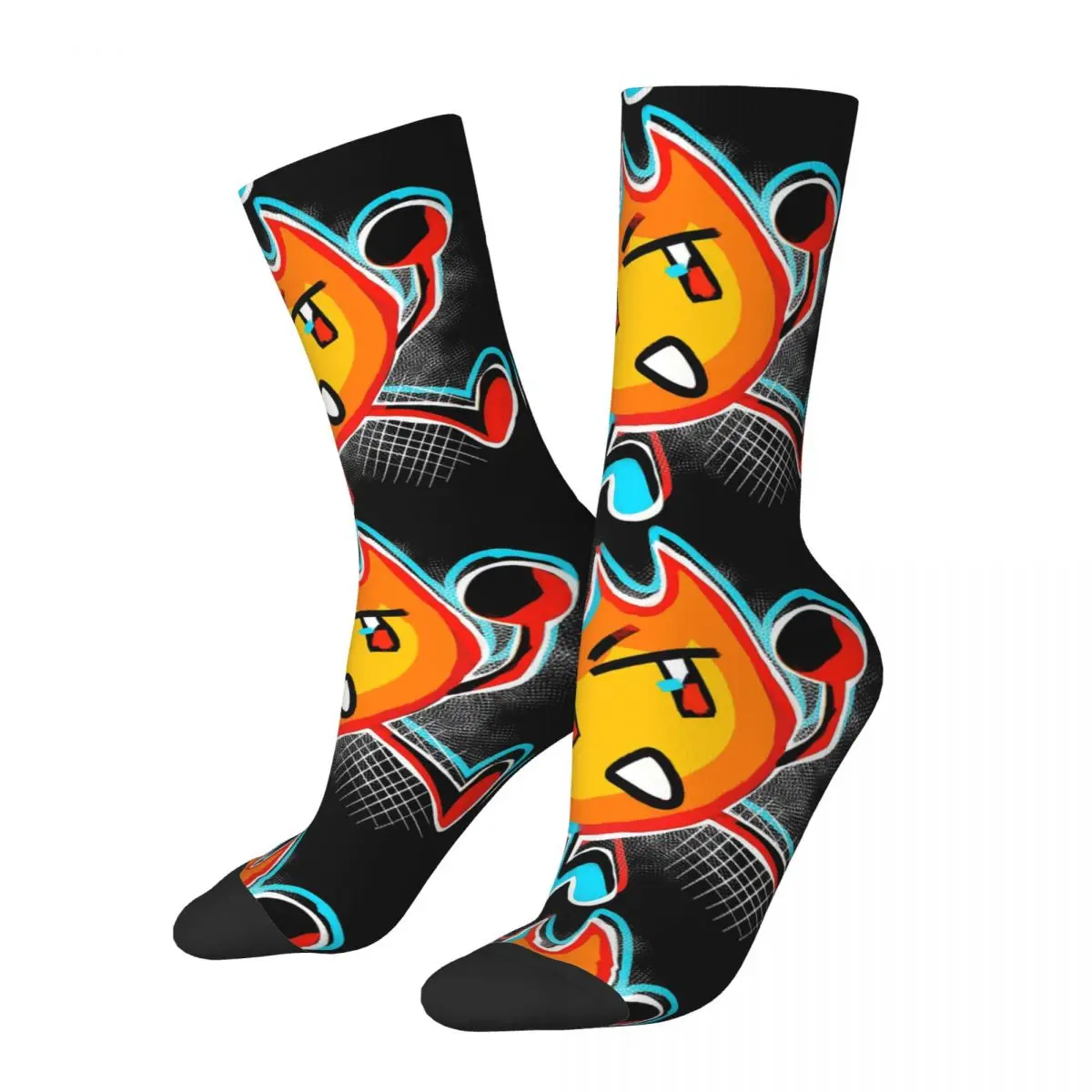 Hip Hop Retro Firey Comic Style Print Crazy Men's compression Socks Unisex Battle for Dream Island BFDI 4 and X Crew Sock