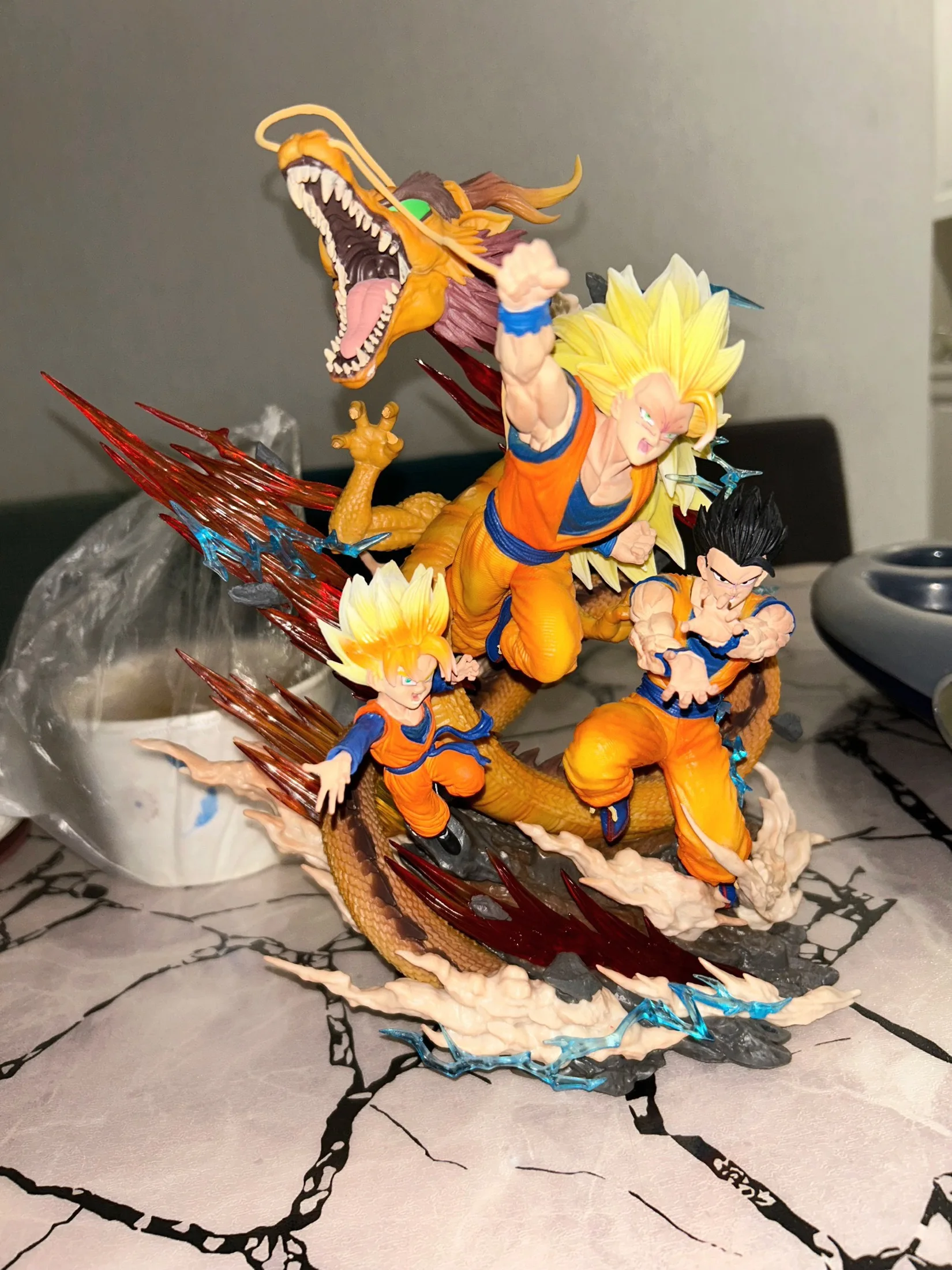 28cm Dragon Ball Goku Gohan Goten Anime Figure Gk Dragon Fist Figures Super Saiyan 3 Ornament Statue Model Christmas Toys Gifts