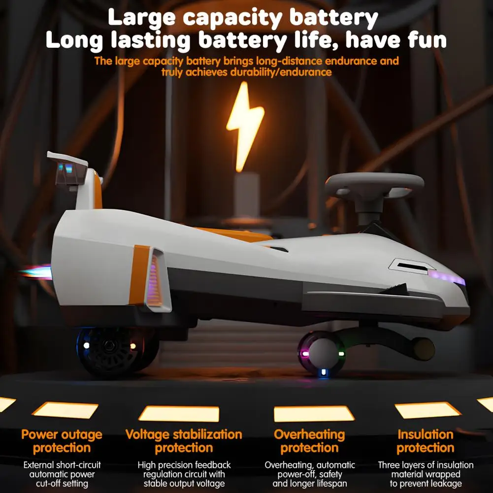 Elektrische draaiauto met lichte muziek en helm, 2-in-1 schommelauto met gesimuleerde motorfunctie, anti-rol elektrische twister met