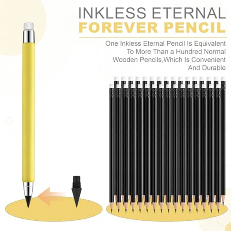 50/100/200Pcs Inkless Eternal Pencil Reusable Everlasting Writing Pencil with Eraser