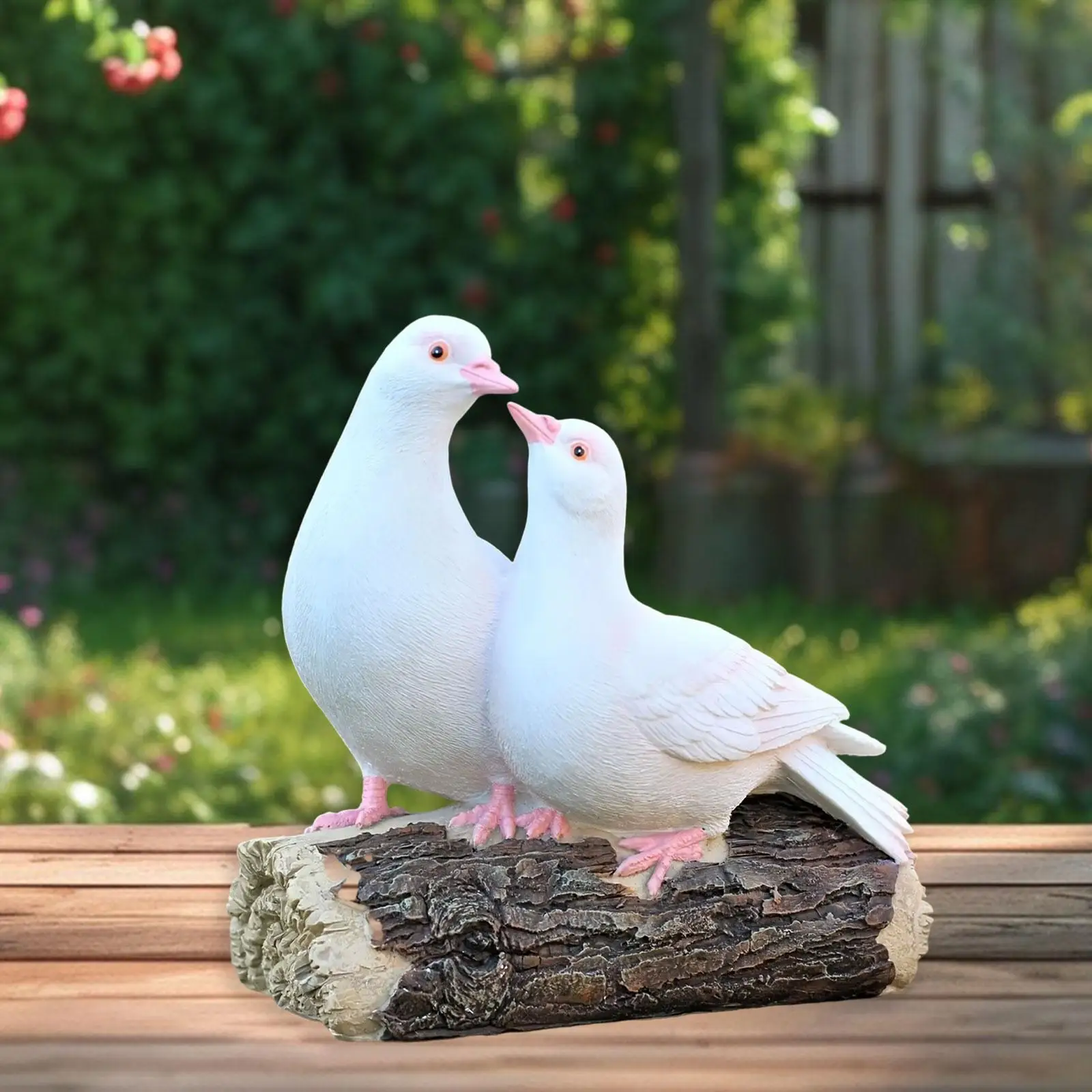 

Pigeon Couple Standing on Tree Stump Statue Statue Decor Table Centerpiece Resin Craft for Backyard Indoor Apartment Cafe Lawn
