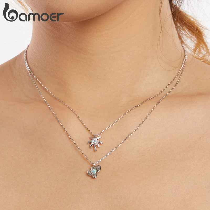 Bamoer 925 Sterling Silver Original Cactus Necklace Coconut Tree Cute Sunny Summer for Women Journey Fine Jewelry Party