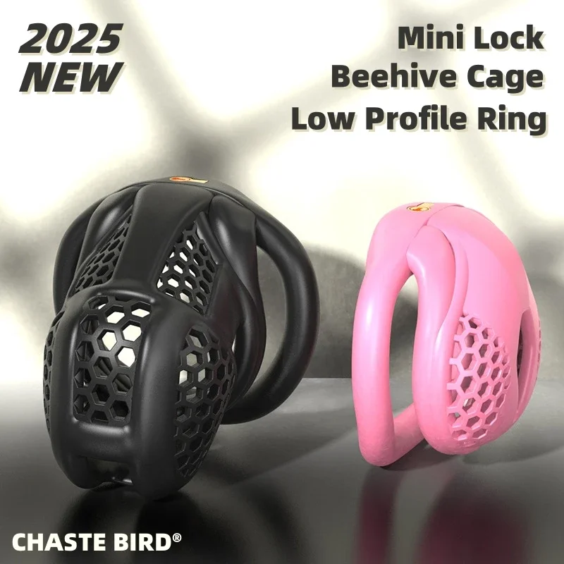 2025 NEW Beehive Pro Male Chastity Device Breathable Cock Cage Mini Lock with 4 Penis Rings Bondage Fetish Adult Sex Toy for Men