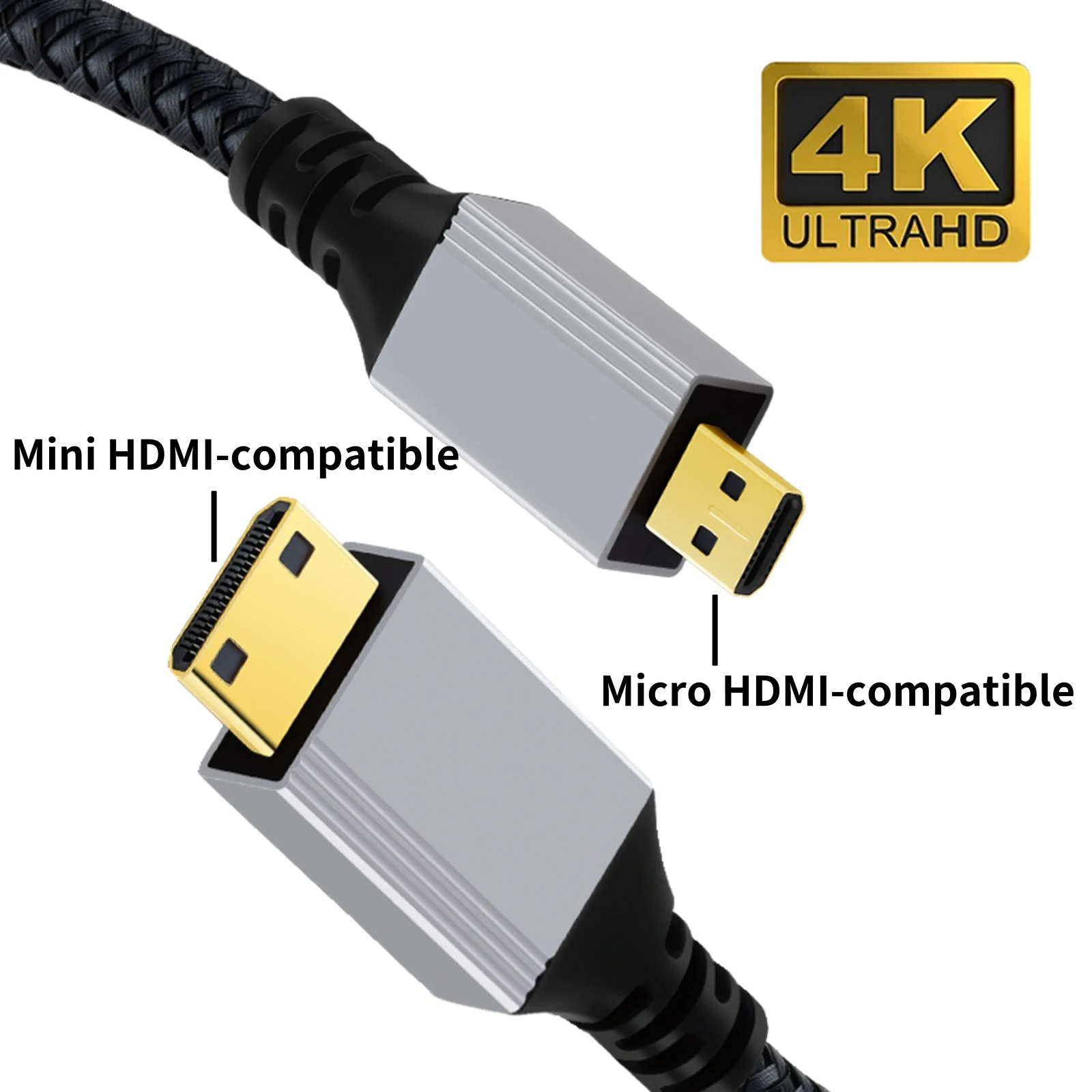Micro HDMI-compatible to Mini HDMI-compatible Adapter Cable 1080P 4K for Raspberry Pi 5/4 Tablet GoPro Camera Portable Monitor