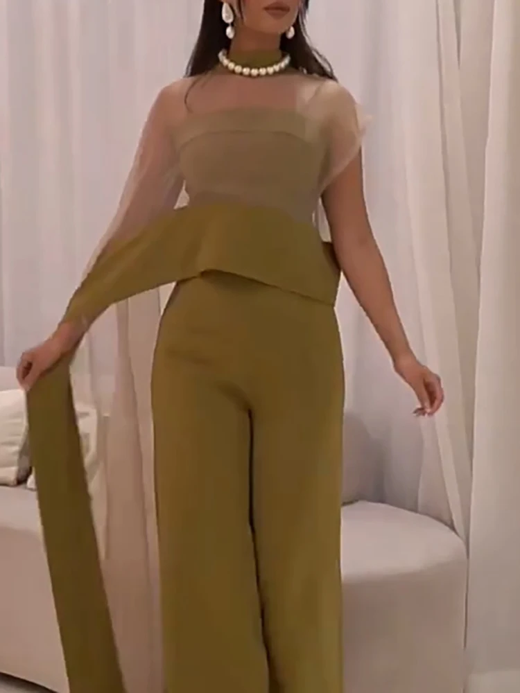 

Mesh Shawl High Waist Long Pants Playsuit New Club Party Solid Color Slim Fit Jumpsuit Women's Sexy Perspective Commuting Romper