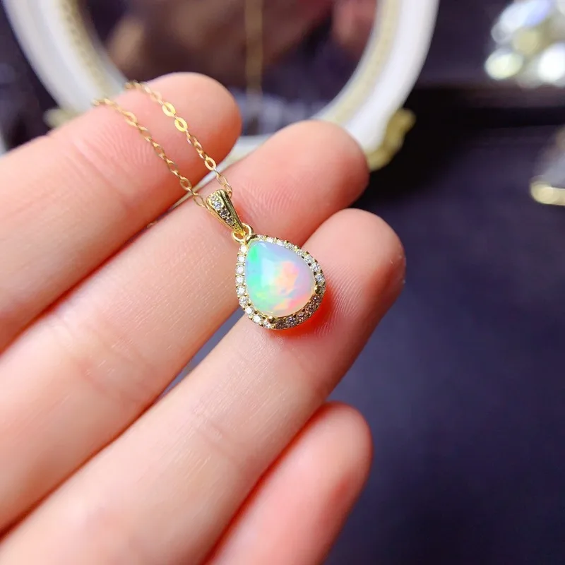 Classic 925 Silver Natural Opal 8x10mm for Daily Wear Pear Shape Natural Opal Pendant Sterling Silver Opal Jewelry