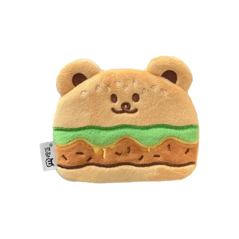 Cute hamburger Little Bear Plush Neck Hanging Wallet Cute and Funny Cartoon CCD Earphone Storage Bag Gift