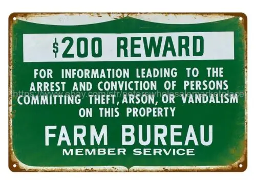 tin printing Farm Bureau Member Fence Sign 200 Dollar Reward metal tin sign