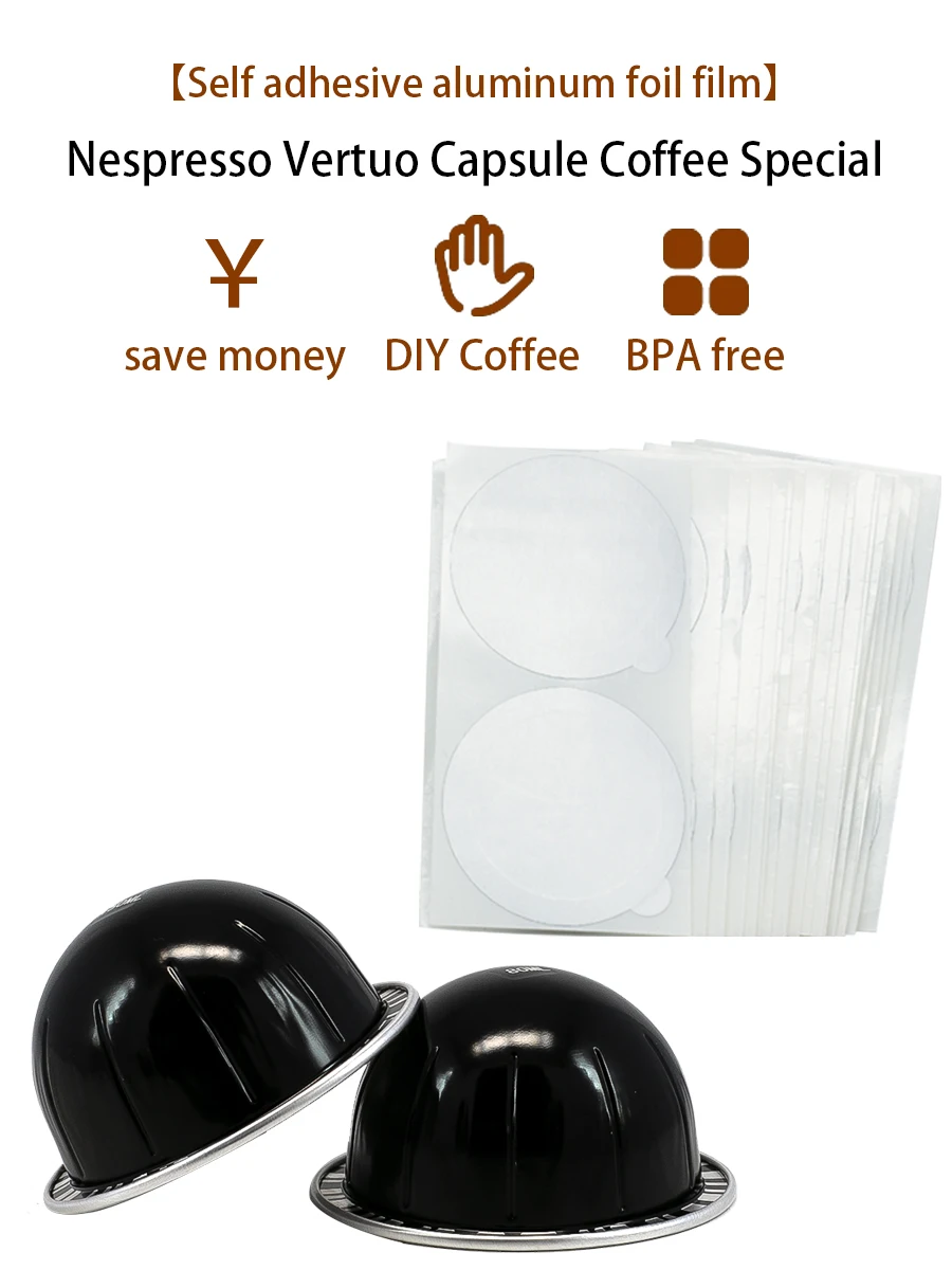 Wiederverwendbare Kaffeekapsel-Schalen für Kapselkaffemaschinen der Vertuo Plus Pop Next Env135 Env150 Line - Hoher Fettgehalt, Hausgemachte Filtertassen, Wiederverwendbar (5 Filter-Schalen + 30 selbstklebende Aluminiu – Detail 3
