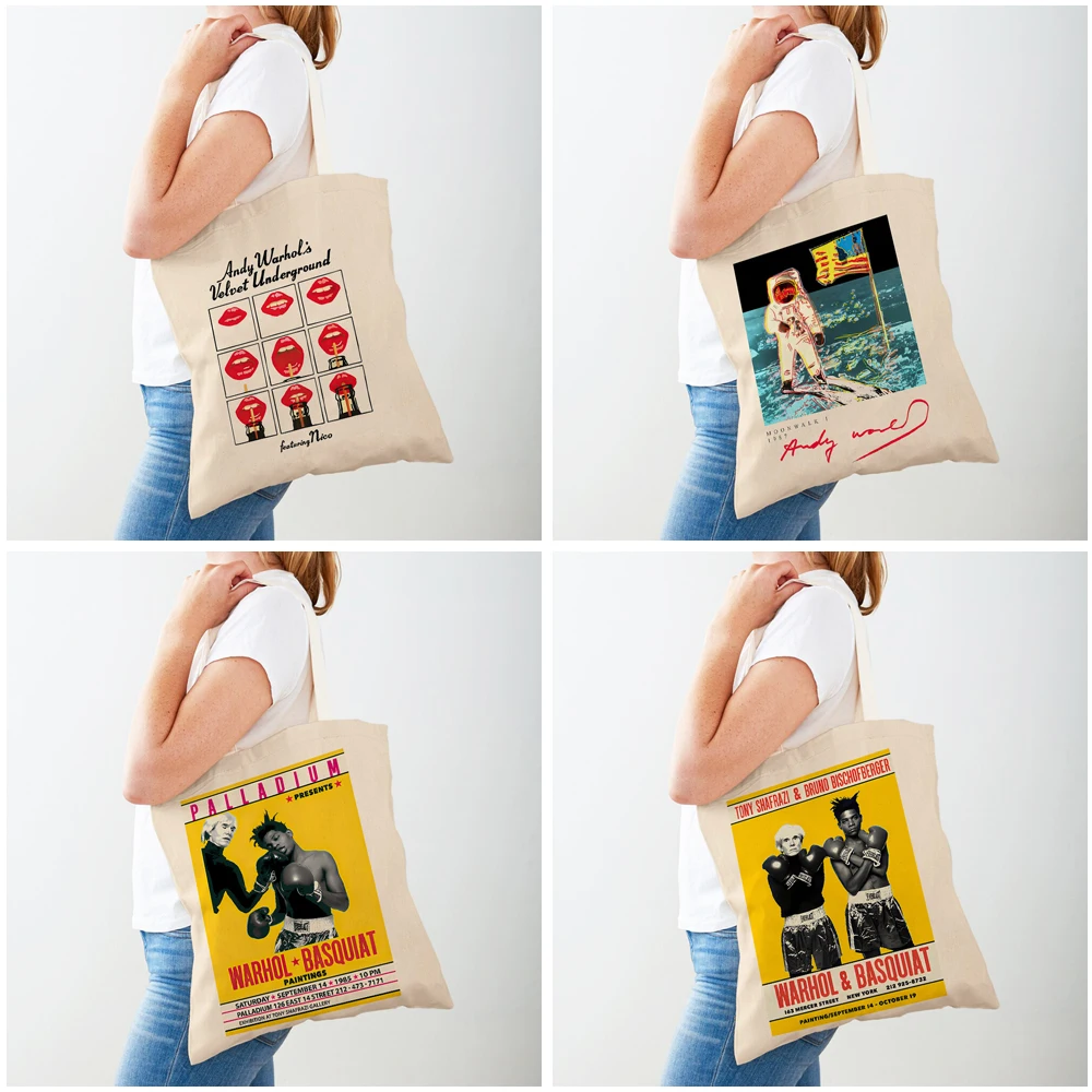 Andy Warhol Space Moonwalk Banana Candy Tote Handbag Fashion Casual Retro Lady Shopping Bag Both Sided Women Shopper Bags