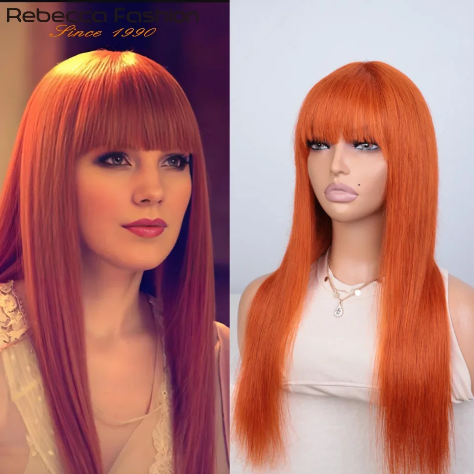 

Парик Rebecca Clearance из 100% натуральных человеческих волос, имбирного цвета, длинный, прямой, для женщин, перуанские волосы Реми, полностью машинной работы, окрашенный, для косплея