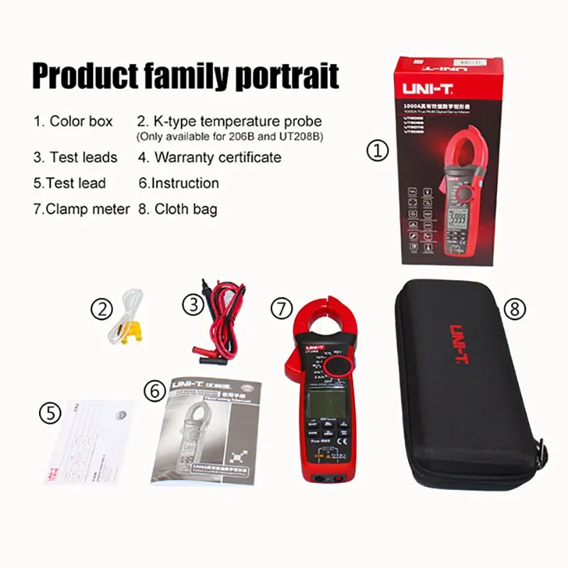 Imagem -06 - Uni-t-true Rms Digital Clamp Medidor Ut207b Ut208b ac dc Atual 1000a 1000v Lpf 6000 Contagem Luz de Fundo Lanterna Multímetro Tester