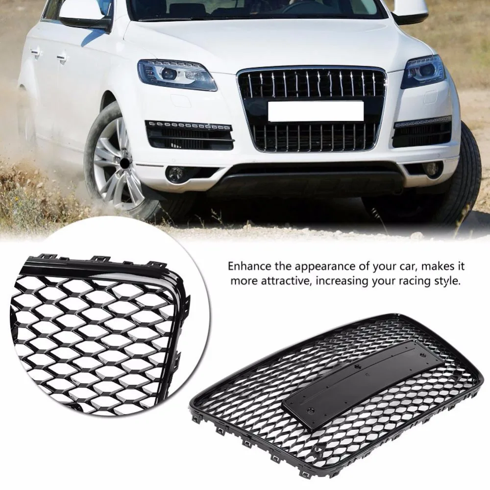 For RSQ7 Style Front Sport Hex Mesh Honeycomb Hood Grill Black For Audi Q7 4L 2007-2015 Car-styling Accessories