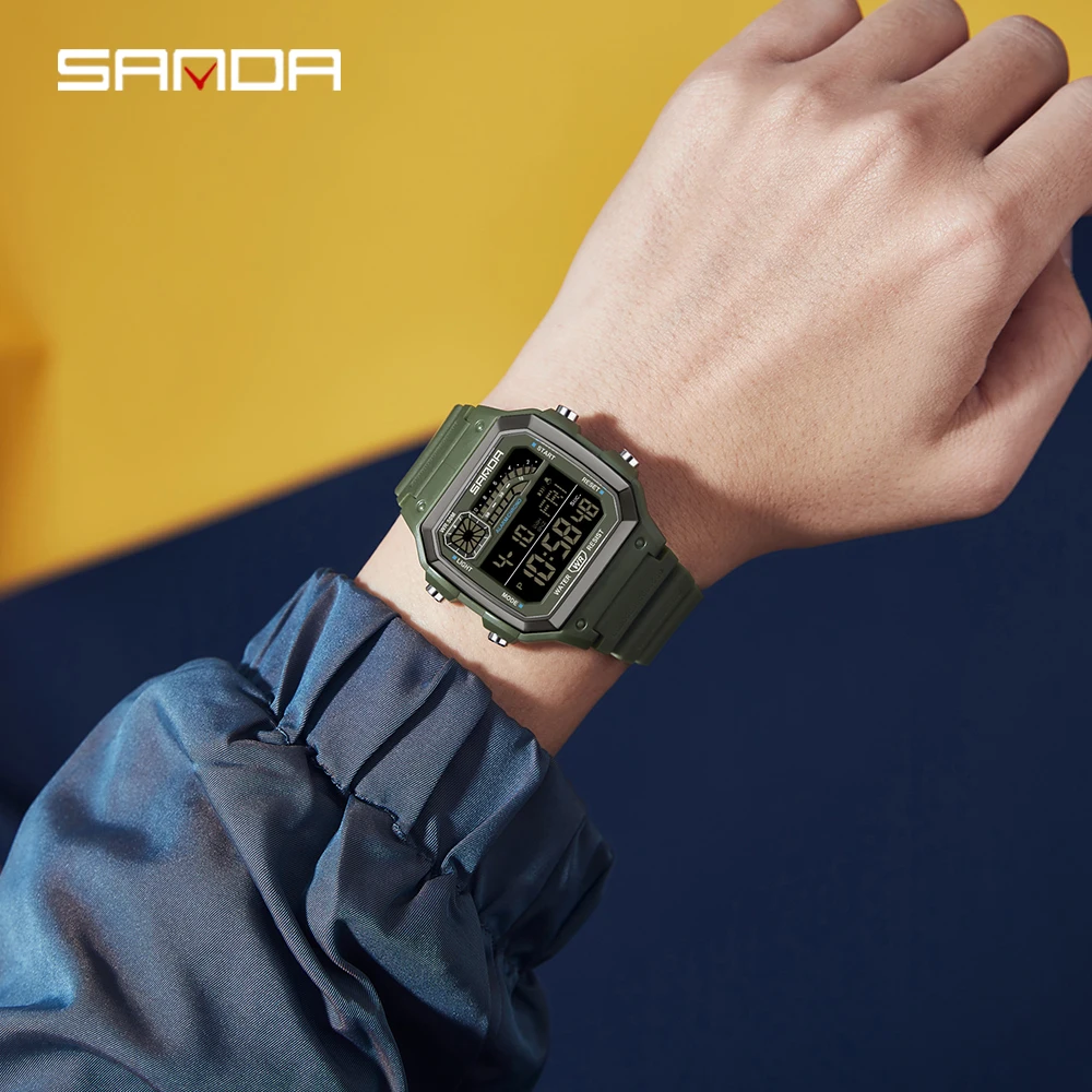 SANDA 6196 Student Electronic Watch Night Light Waterproof Sports Men's Lightweight Square Luxury Classic  Electronic Watch image 3