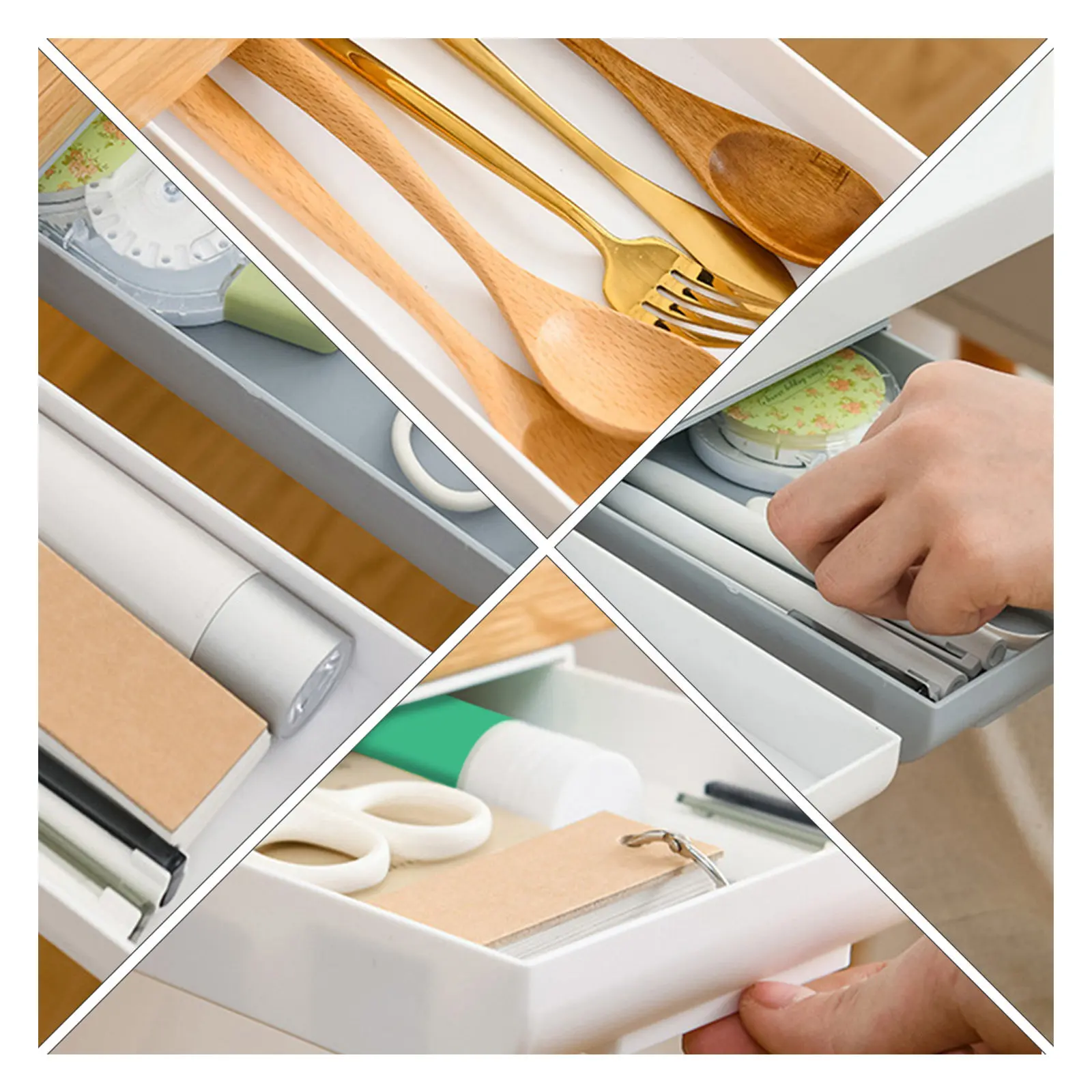 2Pcs Large Pencil Box Creative ABS Material Hidden Under Table Desk Organizer Drawer Style Pen Storage Box Stationery Holder