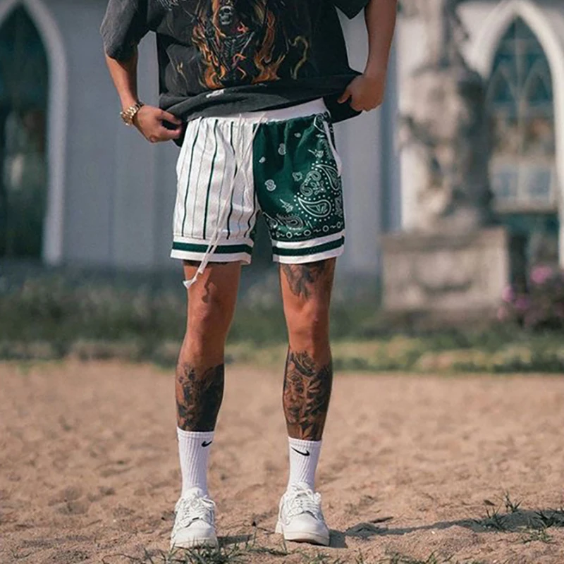 Men Shorts New Print Basketball Joggers Sweatpants Casual Fast drying Short Traning Workout Zip Pocket Summer Three Short Mesh