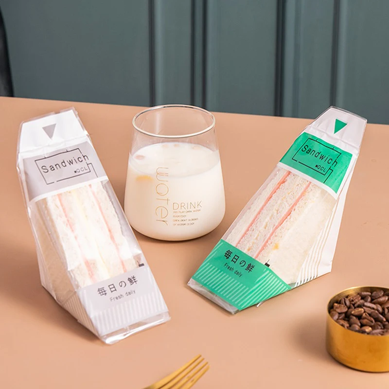 Embalaje para sándwich de piezas, bolsa transparente, triangular, desechable, 100