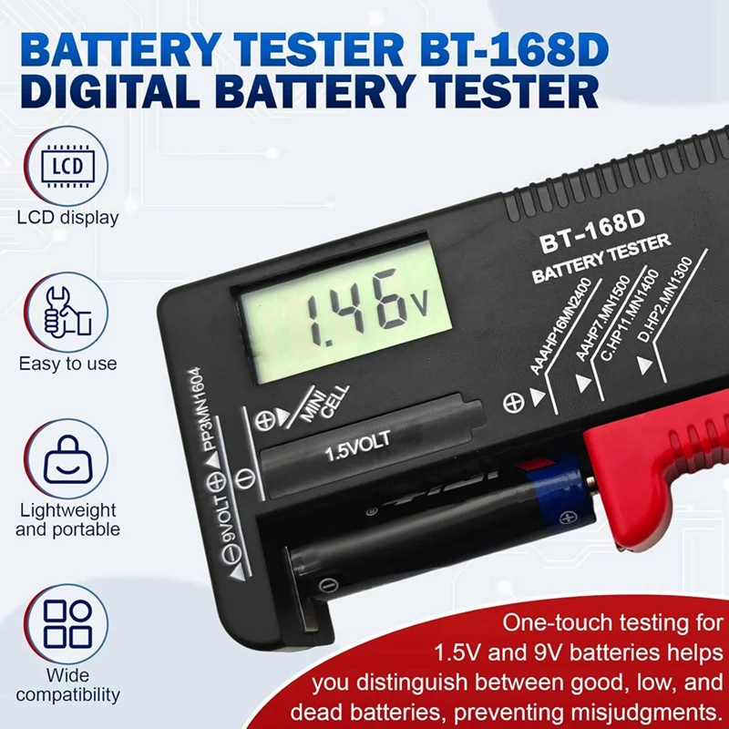 DT16 Digital Battery Tester for AA for AAA C D 9V 1.5V Button Cell Household Battery Checker Voltage Tester