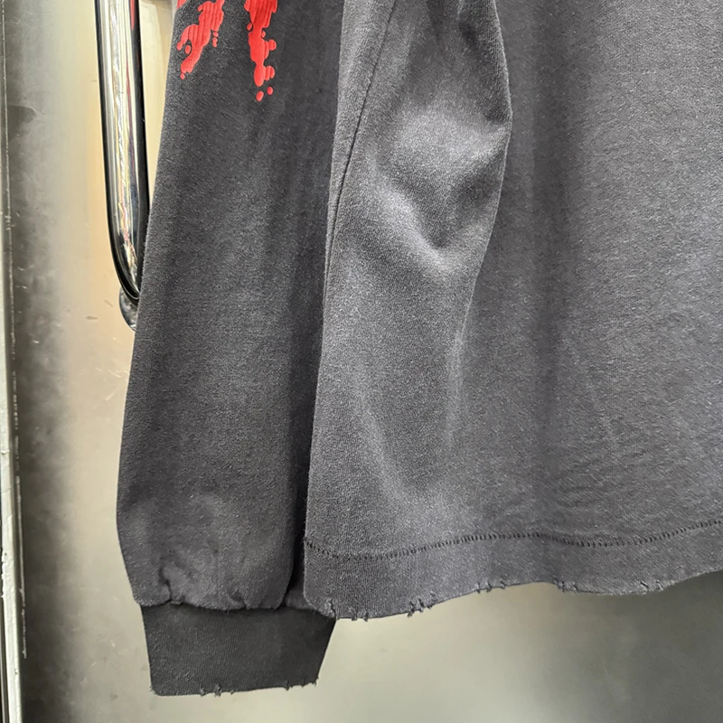 عالية الجودة سانت س الرقبة الأمريكية الرجعية الهيكل العظمي الملك الجرافيك تي شيرت الخريف القطن غسلها العصرية طويلة الأكمام بلايز #5