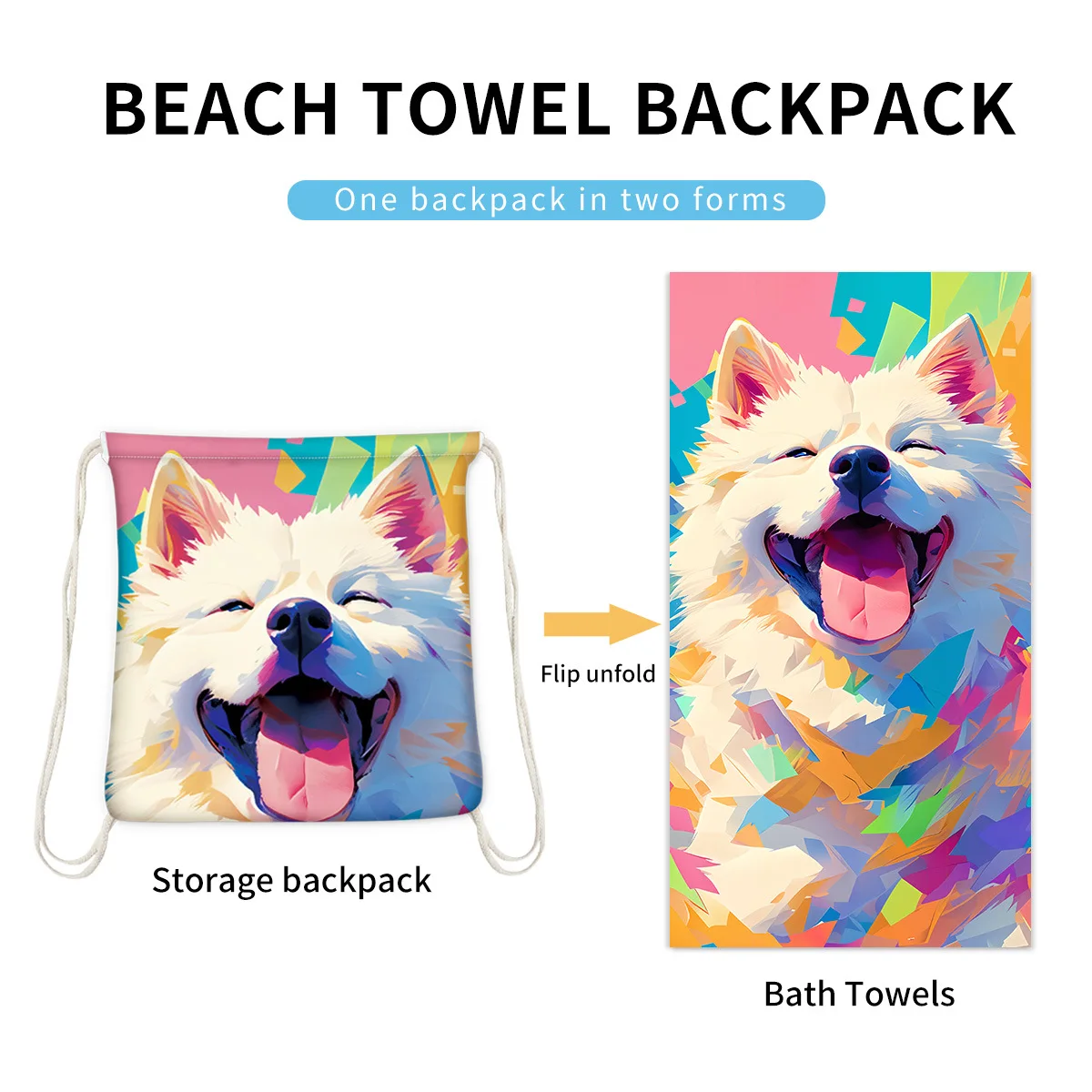 2-in-1 Convertible Beach Towel Storage Bag Foldable Backpack Microfiber Quick Dry Sand-Free Drawstring Bag for Beach Travel