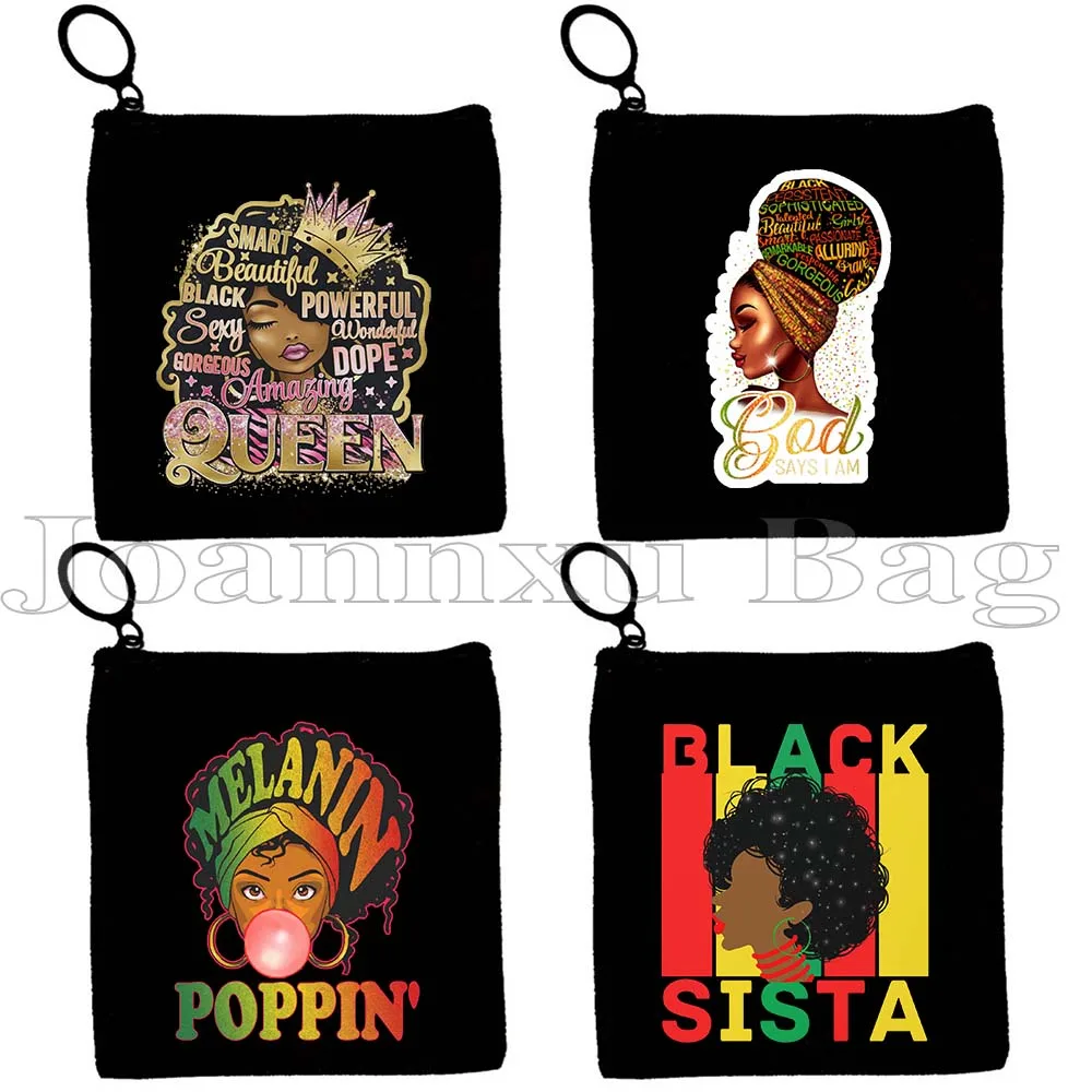 

Afro Queen Melanin Poppin Magic Black History Month Woman African American Gifts Canvas Coin Purse Key Storage Bag Wallet Pouch
