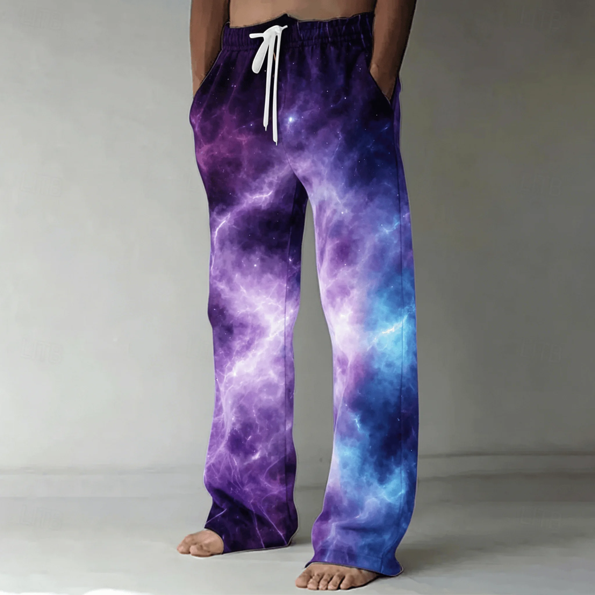 Herren-Hose mit Feuer-Blitz-Print und Kordelzug, Lässige Weite Hose für Frühling & Sommer Streetwear – Detail 6