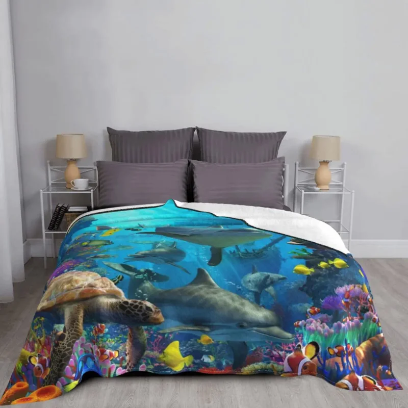 Dolphin Playground Blanket Fleece Spring Autumn Animal Ocean Lightweight Throw Blankets for Sofa Couch Bedding Throws