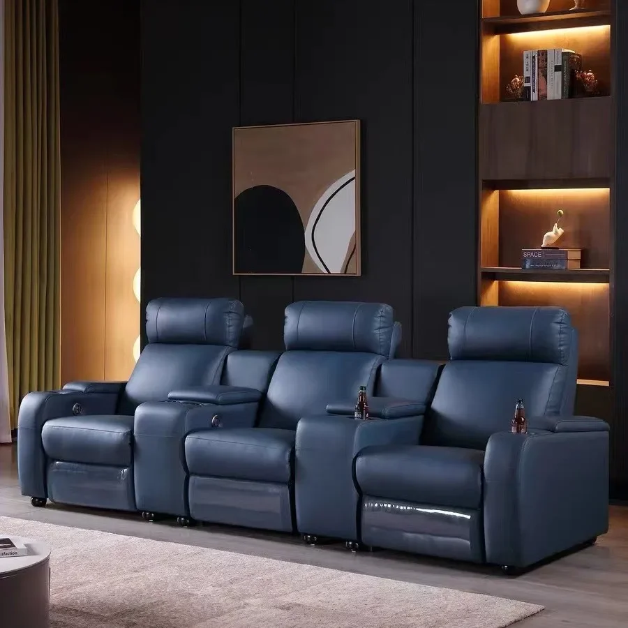 New model, villa audio and video room, leather electric sofa, living room