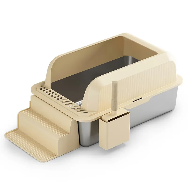 Large cat semi-enclosed stainless steel cat litter box anti-corrosion open pedal pet cat deodorant and antibacterial stairs