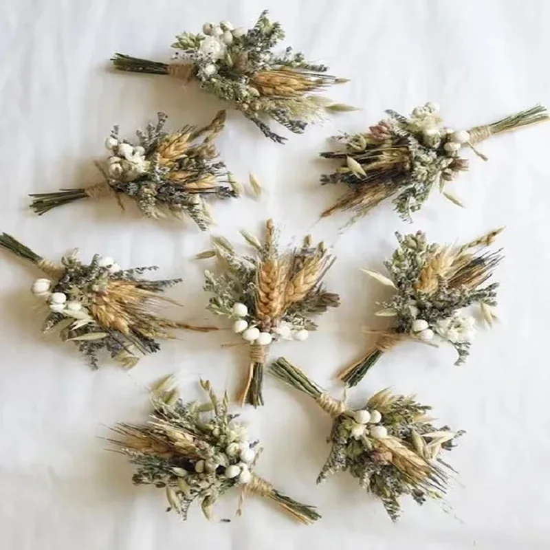 Esküvői Mali Aszalt virágok Bolyhos Félkegyelmű Pampa Fű Bokréta boutonniere számára férfiak boho esküvői Avatás decorations haza dekor