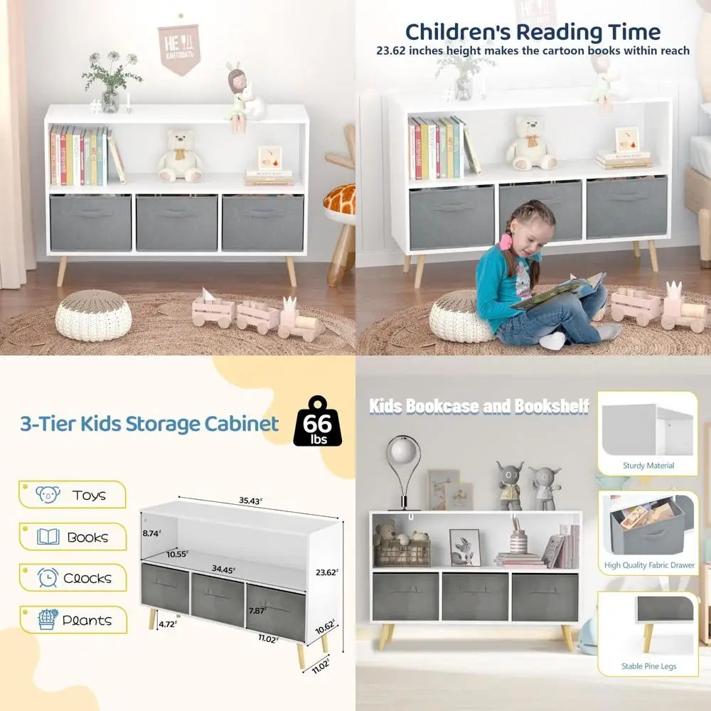 منظم ألعاب للأطفال متعدد الطبقات مع أدراج قماشية