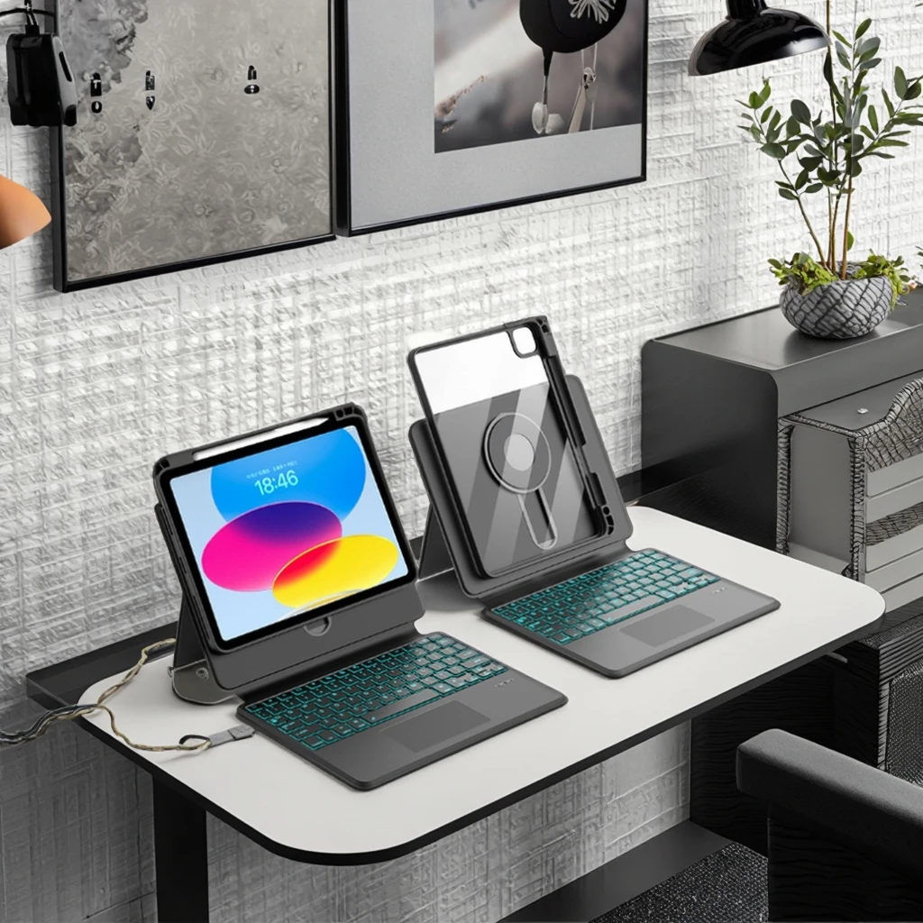 

360 Degree Rotating Smart iPad Case with Detachable Split Keyboard Cover Compatible for iPad Air Pro 11 12.9 2021