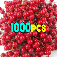 50/1000pcs Artificial Berries Red Fake Berry Cherry Stamen Beads Mini Floral Wreath Ornament Christmas New Year Party Gifts