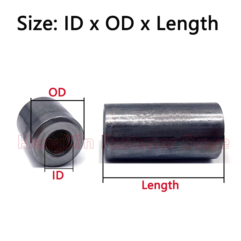 5/100pcs M2 M2.5 M3 M4 M5 M6 Extended Round Nut A3 Carbon Steel Threaded Sleeve Bushing Weldable Cylindrical Nut Length 2.7-50mm