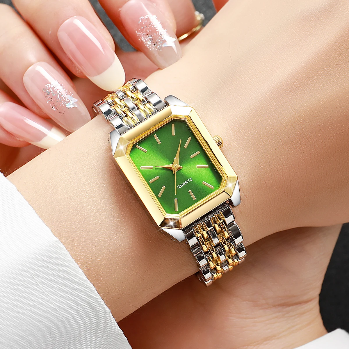 패션 직사각형 심플 다이얼 여성 시계 캐주얼 합금 스트랩 손목시계 여성용 시계 선물(박스 없음)