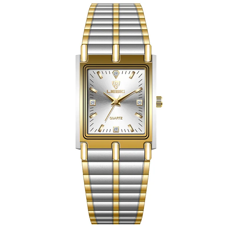 

Couple Quartz Watch for Men Women Diamond Watches Gold Lovers Ladies Rectangle Reloj Male Business Man Clock Luxury Wristwatch