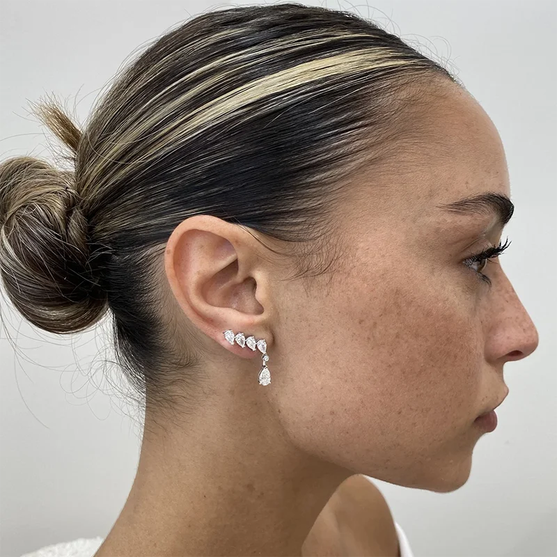 

2.68Ctw DEF/VS VVS Pear & Round Cut HPHT Lab Grown Diamond Drop Earrings 14K 10K Gold/925 Silver Drop Earrings Gift For Her