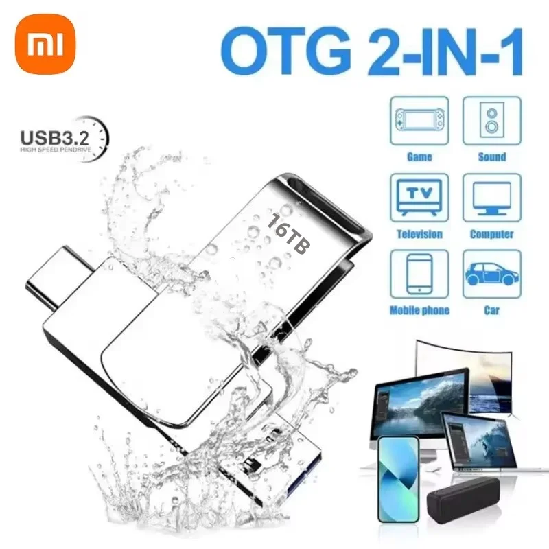 Xiaomi 16tb 3.2 flash drives de alta velocidade transferência usb metal pendrive cartão memória pendrive disco flash memoria vara à prova dwaterproof água