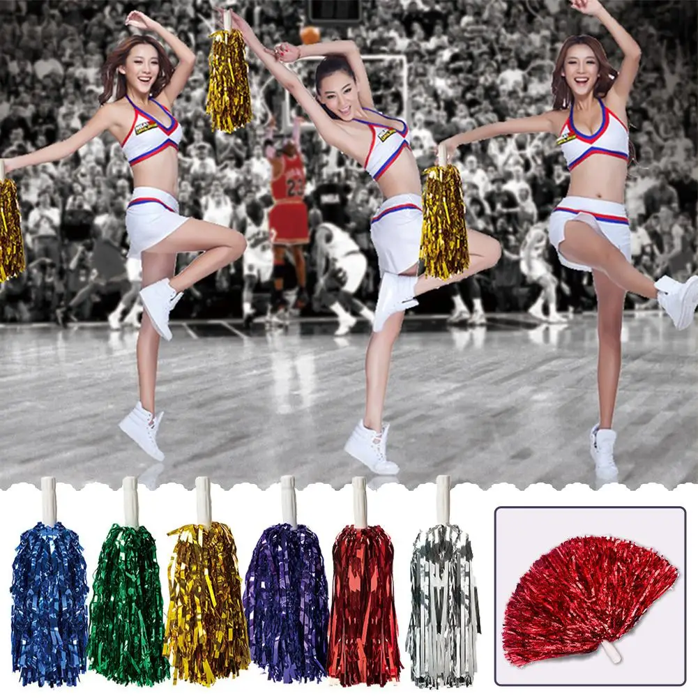 Cheerleaderek ręcznie kule kwiatowe taniec pompon błyszczący Streamer uchwyt wielokrotnego użytku 10 sztuk dostarcza puszysty błyszczący kształt Celebrat P5K2
